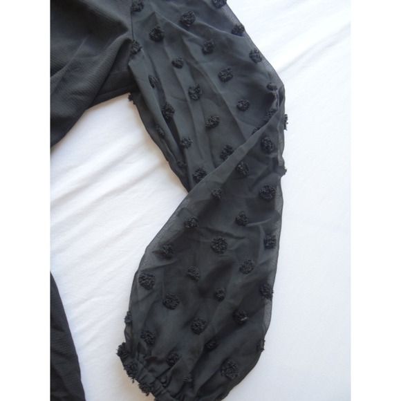 Shein Black‎ Textured Sleeve Romper Womens Long Sleeve V Neck Elastic Waist - Picture 2 of 5